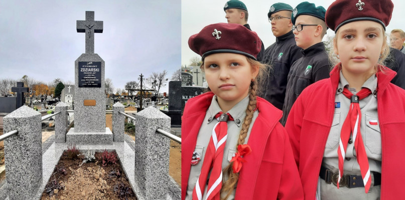W uroczystościach przy odnowionej mogile żołnierza Zygmunta Zdziarskiego brali udział m.in. harcerze z chociszewskiej szkoły [Fot. Łukasz Wielechowski]