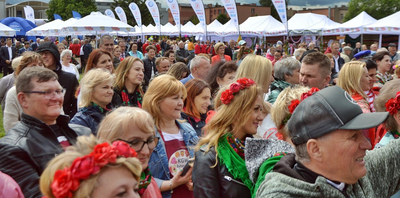 Widownia świetnie bawiła się przed sceną, na której występowali reprezentanci poszczególnych Kół Gospodyń Wiejskich uczestniczących w festiwalu [fot.: Dawid Turowiecki]