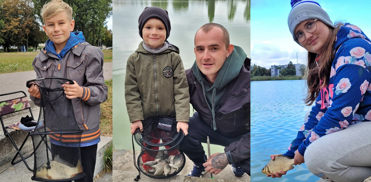 Jedni z uczestników sobotnich zawodów na Rutkach. Od lewej: Jakub Krawczyk (nagrodzony za największą złowioną rybę), najmłodszy uczestnik Antoni Bartkowski i Anna Malinowska, która zajęła pierwsze miejsce [fot.: Paweł Nagadowski] 