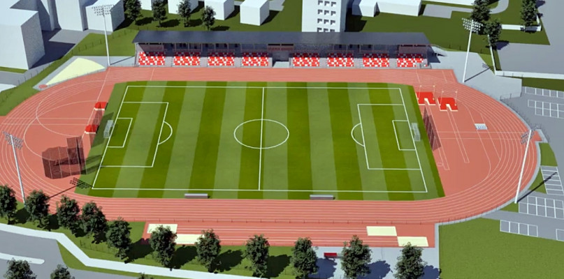 Screen z animacji 3D ukazującej przebudowę stadionu miejskiego w Płońsku - 30 listopada 2017/youtube
