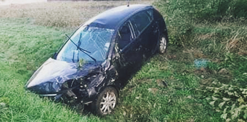Hyundai po zderzeniu z dzikiem na drodze wojewódzkiej relacji Nowe Miasto - Płońsk [Foto: OSP Nowe Miasto]