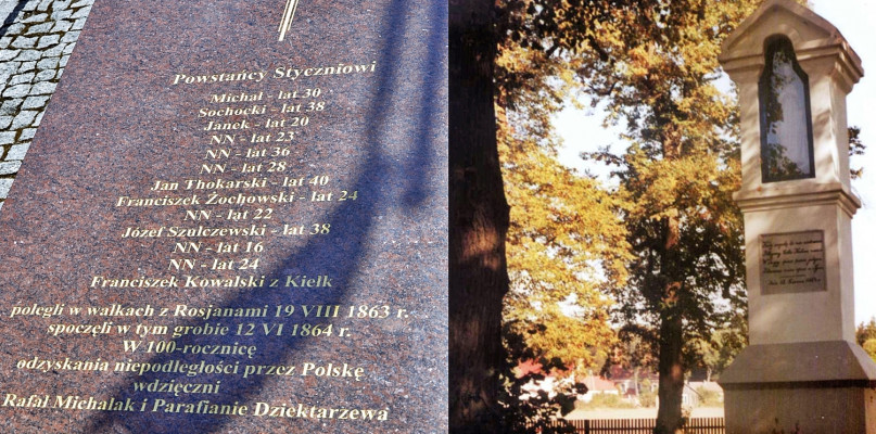 W Dziektarzewie pochowano 13 powstańców poległych 19 sierpnia 1863 r. w boju pod Rybitwami, a także prawdopodobnie kilku poległych z rąk rosyjskich w innych potyczkach w okolicy Dziektarzewa, w Kiełkach i Śródborzu. Kapliczka została wystawiona na miejscu pierwotnego pochówku poległych powstańców, których władze rosyjskie nie pozwoliły początkowo pochować na cmentarzu. Dopiero po uzyskaniu pozwolenia, 12 czerwca 1864 roku ekshumowano ciała poległych i złożono je we wspólnej mogile na cmentarzu