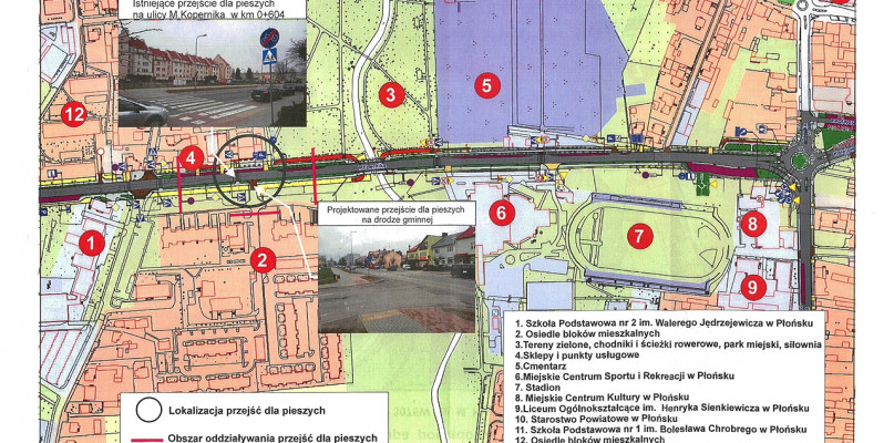 Mapa poglądowa - droga pwiatowa nr 3075W - ulica Kopernika w Płońsku [mapka zbiory Starostwa Powiatowego w Płońsku]