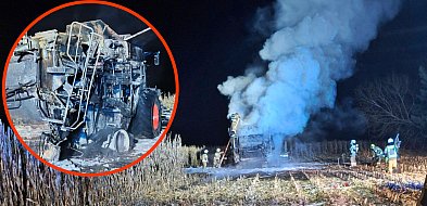 Nocny pożar kombajnu na polu w pobliskich Żelechach