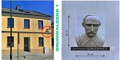 Popiersie Jędrzejewicza na ścianie budynku przy Grunwaldzkiej 1