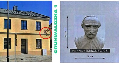 Popiersie Jędrzejewicza na ścianie budynku przy Grunwaldzkiej 1