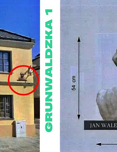 Popiersie Jędrzejewicza na ścianie budynku przy Grunwaldzkiej 1