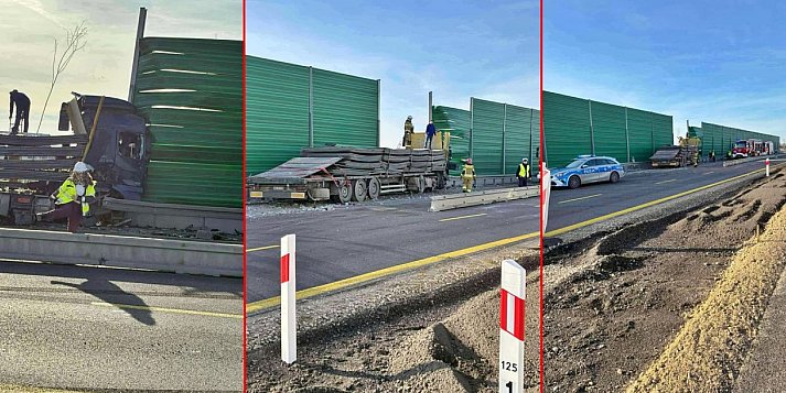 Wypadek ciężarówki przewożącej betonowe płyty na ''siódemce''