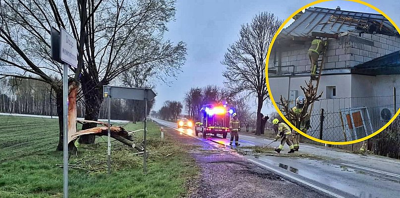 Uszkodzone dachy, powalone na drogi drzewa - strażacy ruszyli na pomoc