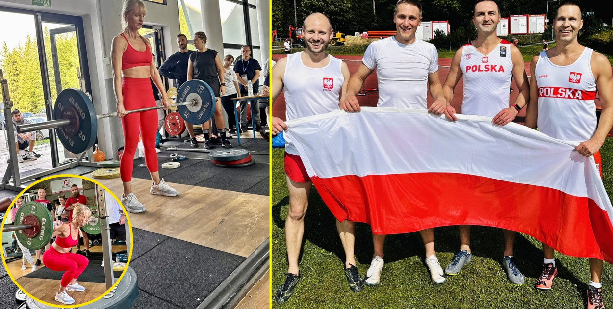 Joanna Jaszczur (z lewej) zadebiutowała w trójboju siłowym. Na zdjęciu obok pierwszy z lewej Miłosz Borowski, po prawej Michał Jaszczur - nasi złoci sztafetowcy [fot.: zbiory prywatne]