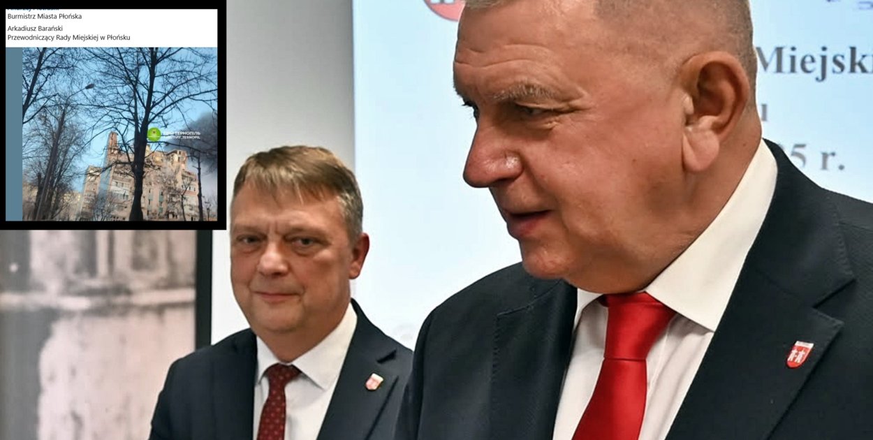 Burmistrz Andrzej Pietrasik i przewodniczący RM w Płońsku Arkadiusz Barański [fot.: UM w Płońsku/Zdjęcie ilustracyjne/screen z mediów społecznościowych płońskiego ratusza]